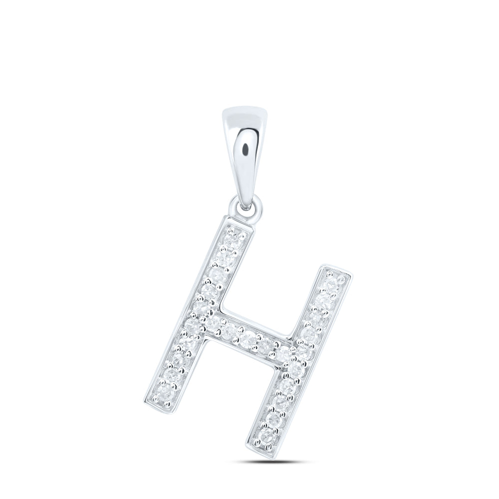 0.1 Ctw Natural Diamond Simple Initial Letter H Pendant in 10k White Gold