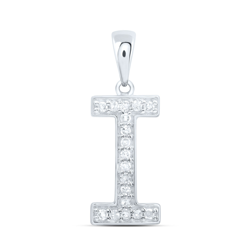 0.07 Ctw Natural Diamond Simple Initial Letter I Pendant in 10k White Gold