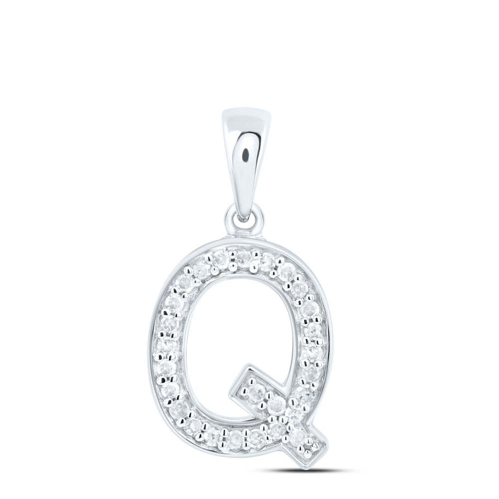 0.11 Ctw Natural Diamond Simple Initial Letter Q Pendant in 10k White Gold