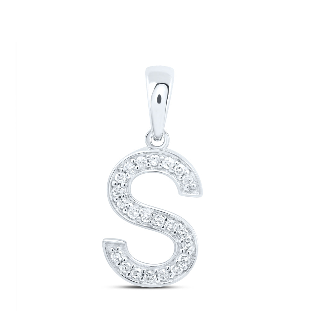 0.09 Ctw Natural Diamond Simple Initial Letter S Pendant in 10k White Gold