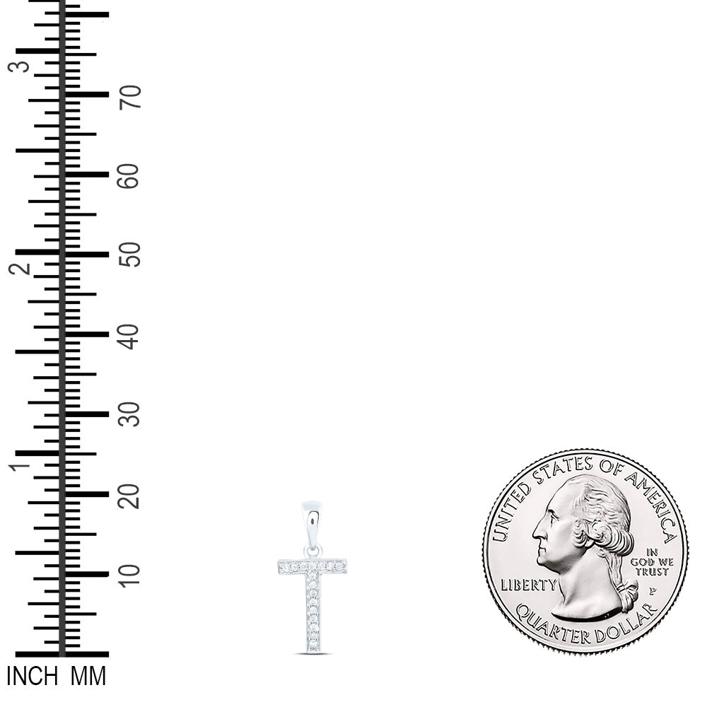 0.06 Ctw Natural Diamond Simple Initial Letter T Pendant in 10k White Gold