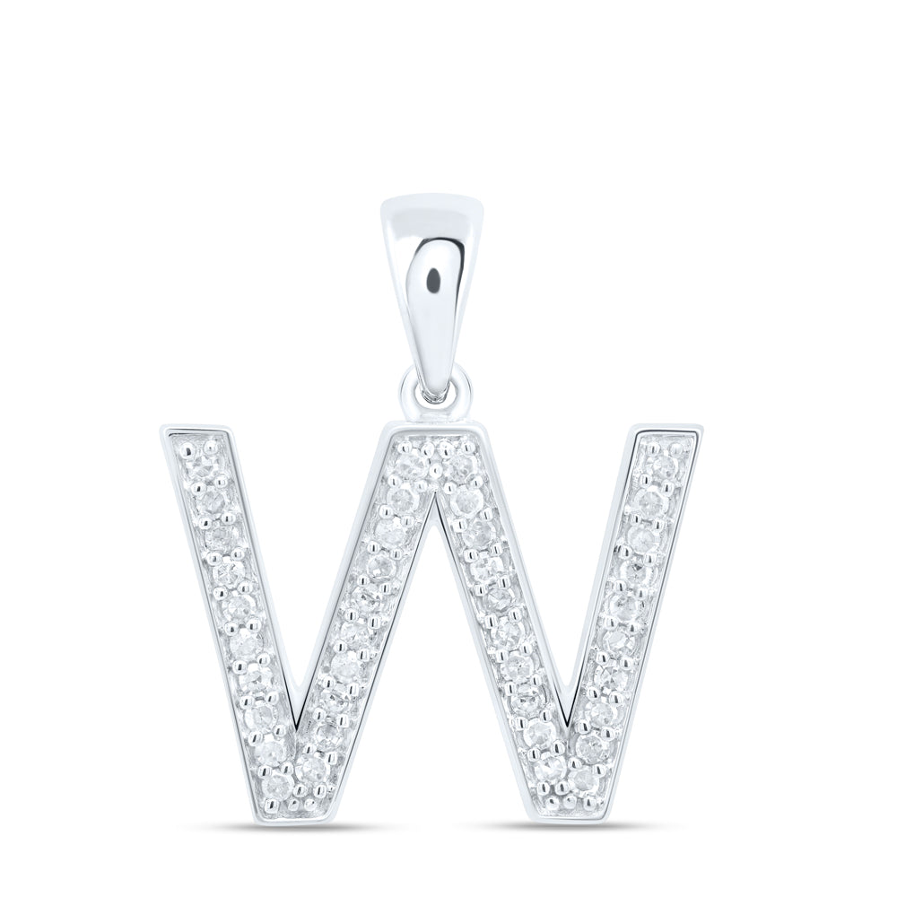 0.16 Ctw Natural Diamond Simple Initial Letter W Pendant in 10k White Gold