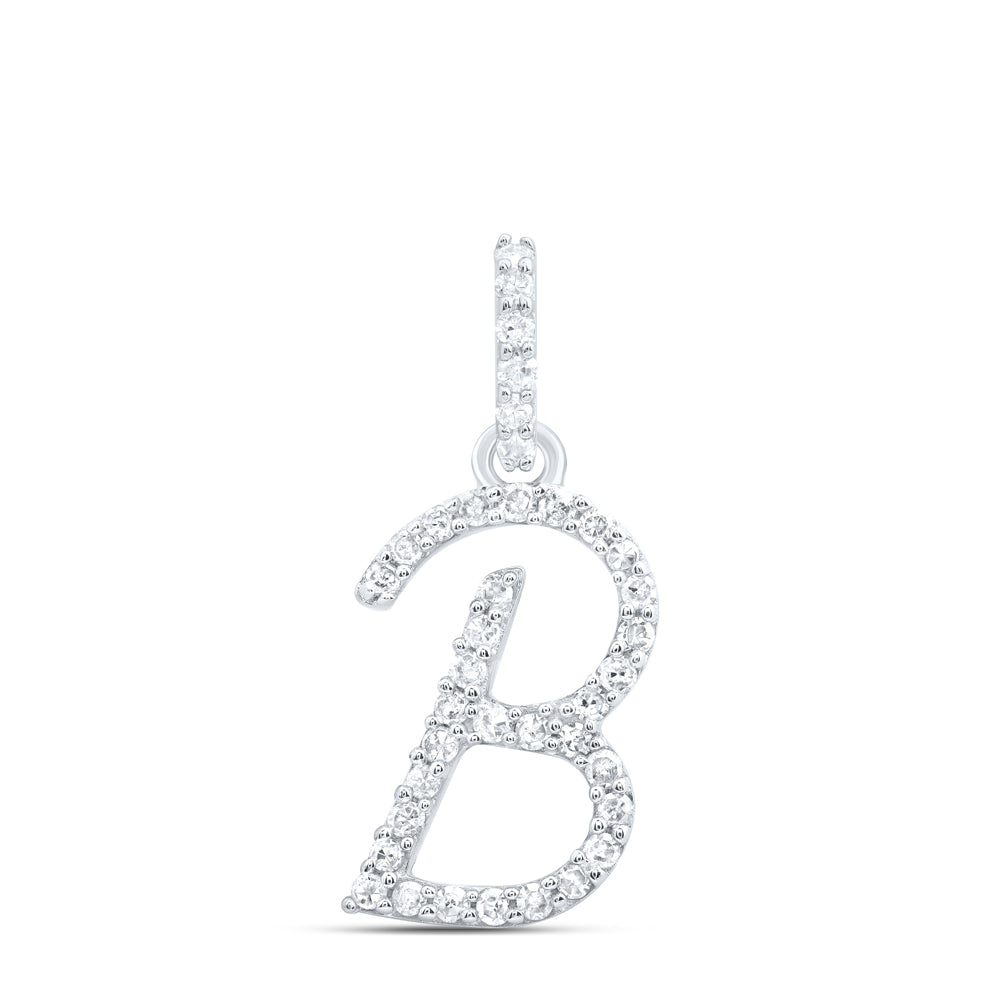 0.16 Ctw Natural Diamond Itallic Initial Letter B Pendant in 10k White Gold