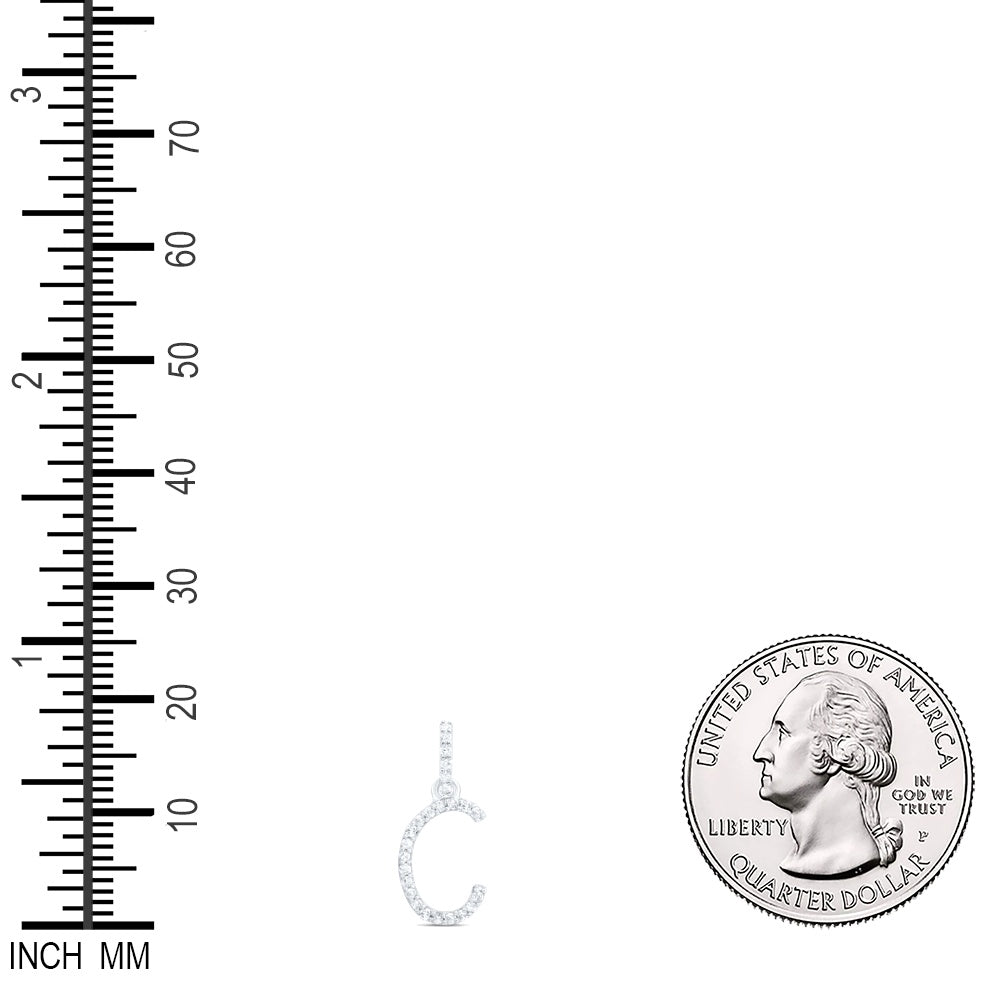 0.1 Ctw Natural Diamond Itallic Initial Letter C Pendant in 10k White Gold