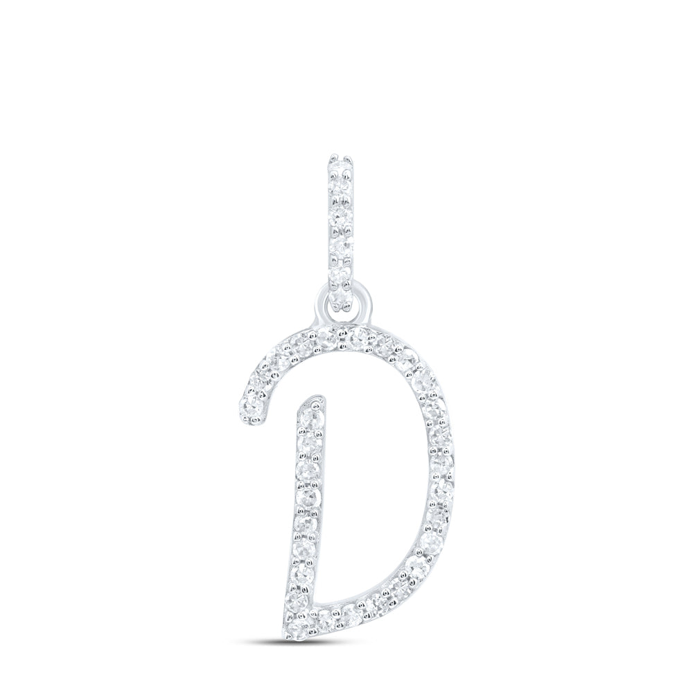 0.14 Ctw Natural Diamond Itallic Initial Letter D Pendant in 10k White Gold