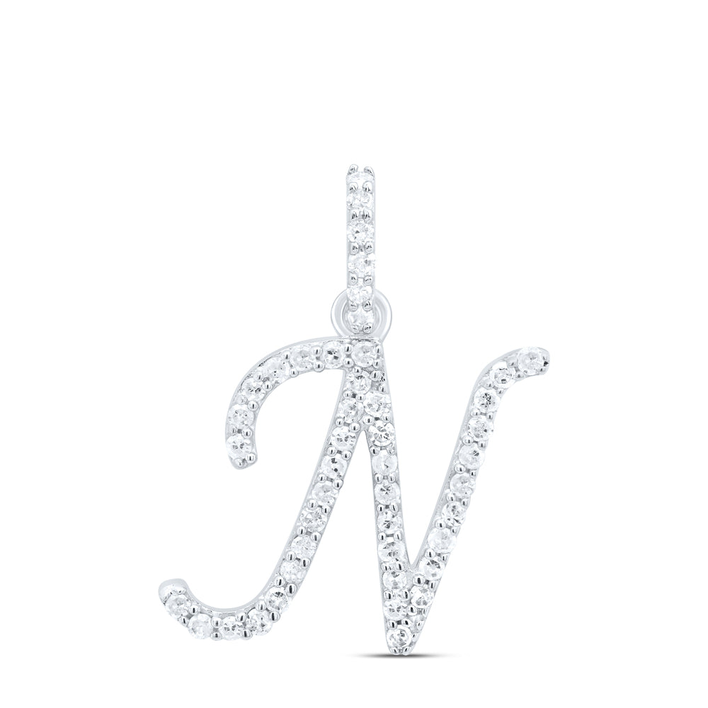 0.19 Ctw Natural Diamond Itallic Initial Letter N Pendant in 10k White Gold
