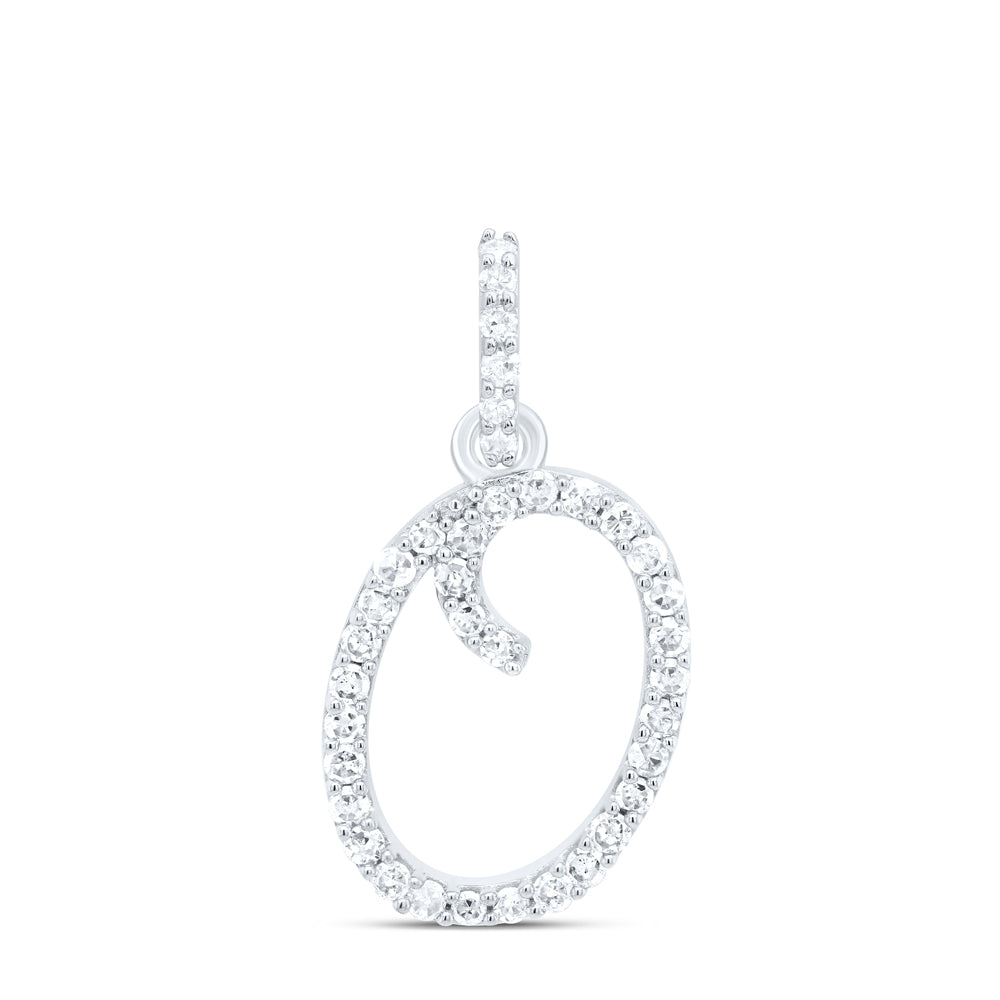0.15 Ctw Natural Diamond Itallic Initial Letter O Pendant in 10k White Gold