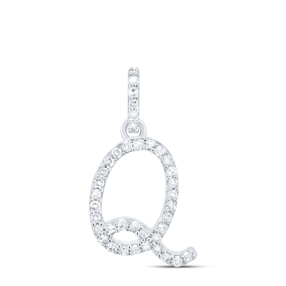 0.16 Ctw Natural Diamond Itallic Initial Letter Q Pendant in 10k White Gold