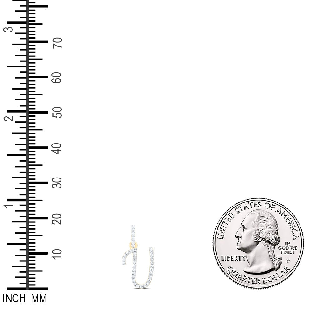0.14 Ctw Natural Diamond Itallic Initial Letter U Pendant in 10k Yellow Gold