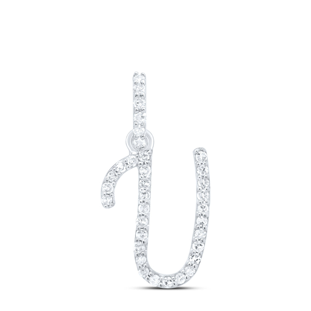 0.14 Ctw Natural Diamond Itallic Initial Letter V Pendant in 10k White Gold
