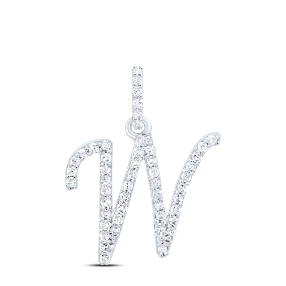 0.22 Ctw Natural Diamond Itallic Initial Letter W Pendant in 10k White Gold