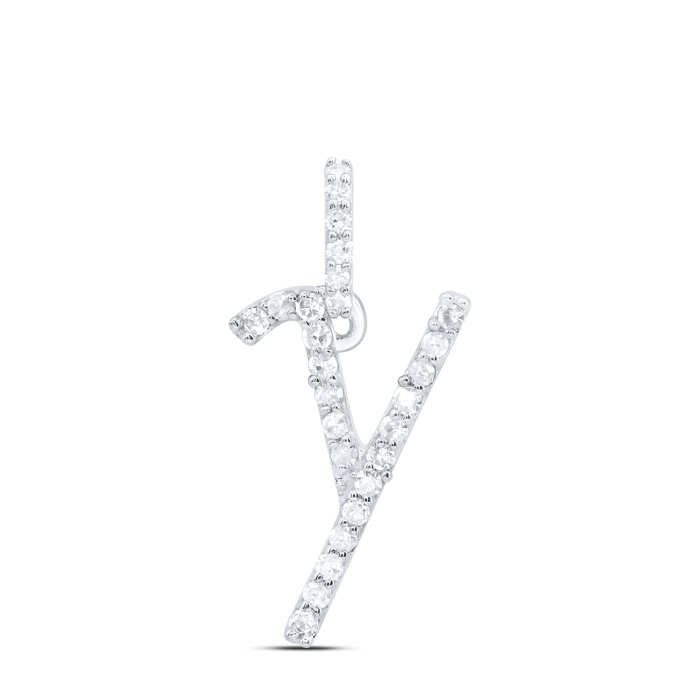 0.11 Ctw Natural Diamond Cursive Initial Letter Y Pendant in 10k White Gold