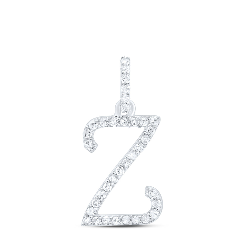 0.15 Ctw Natural Diamond Itallic Initial Letter Z Pendant in 10k White Gold
