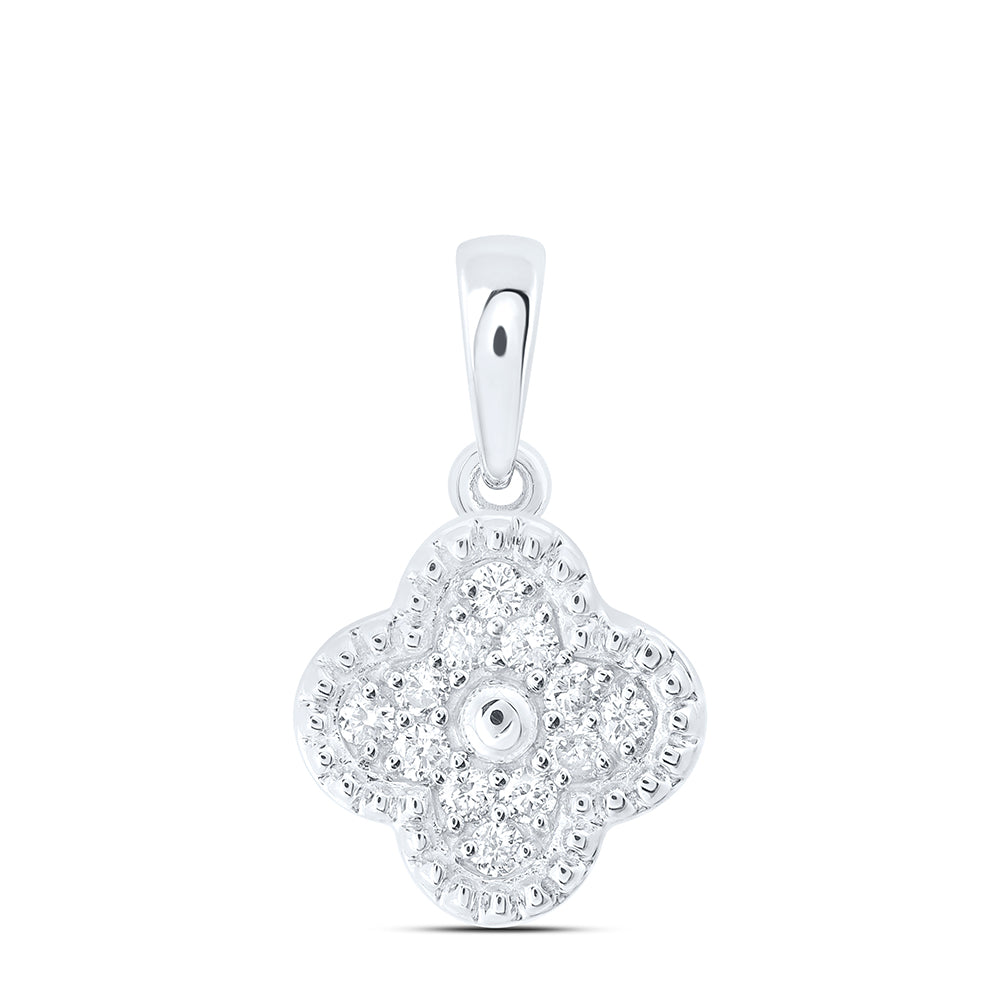 0.2 Ctw Natural Diamond Cluster Clover Flower Pendant in 10k White Gold