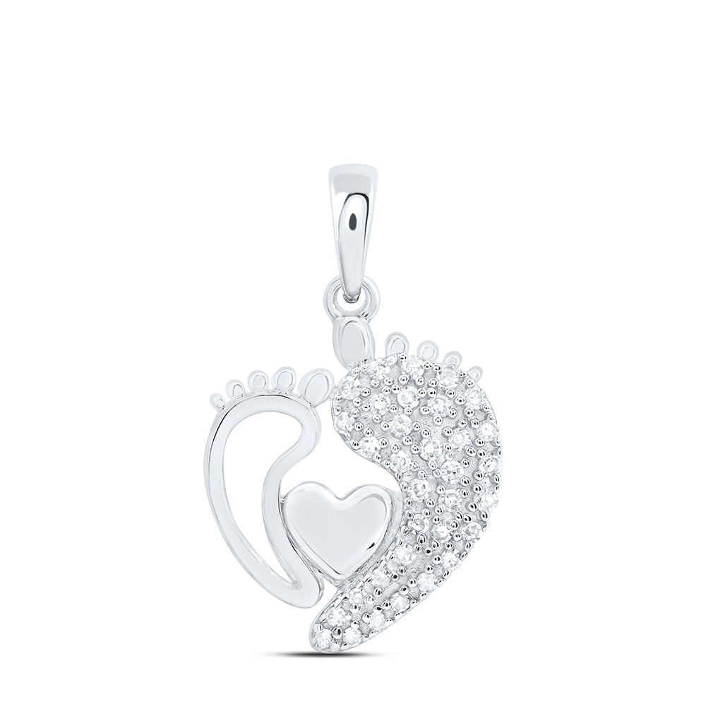0.12 Ctw Natural Diamond Mother & Child Feet Heart Pendant in 10k White Gold