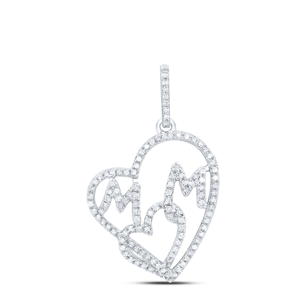 0.33 Ctw Natural Diamond Double Heart Mom Mothers Day Pendant in 10k White Gold