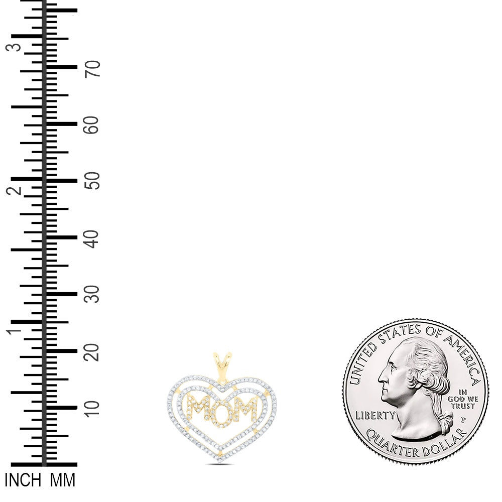 0.44 Ctw Natural Diamond Open Double Heart Mom Mothers Day Pendant in 10k Yellow Gold