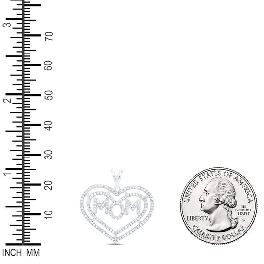 0.44 Ctw Natural Diamond Open Heart Mom Pendant in 10k White Gold