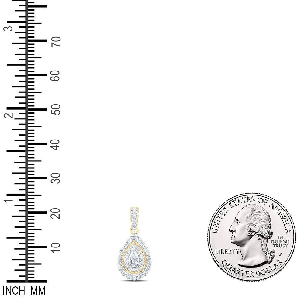 0.43 Ctw Natural Diamond Yellow White Teardrop Pendant in 10k Yellow Gold
