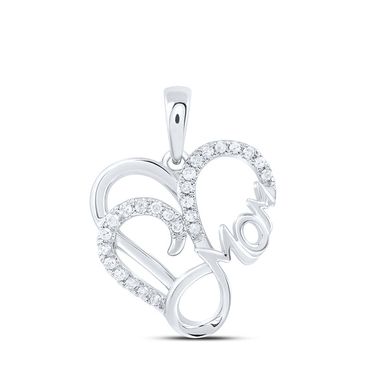 0.1 Ctw Natural Diamond Open Heart Mom Mothers Day Pendant in 10k White Gold
