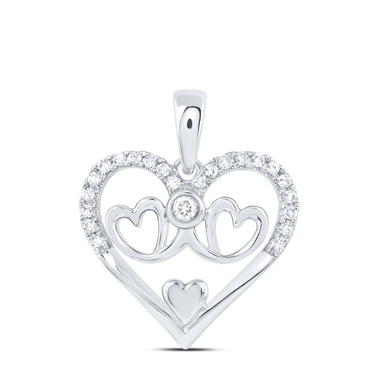 0.1 Ctw Natural Diamond 4 Four Heart Pendant in 10k White Gold