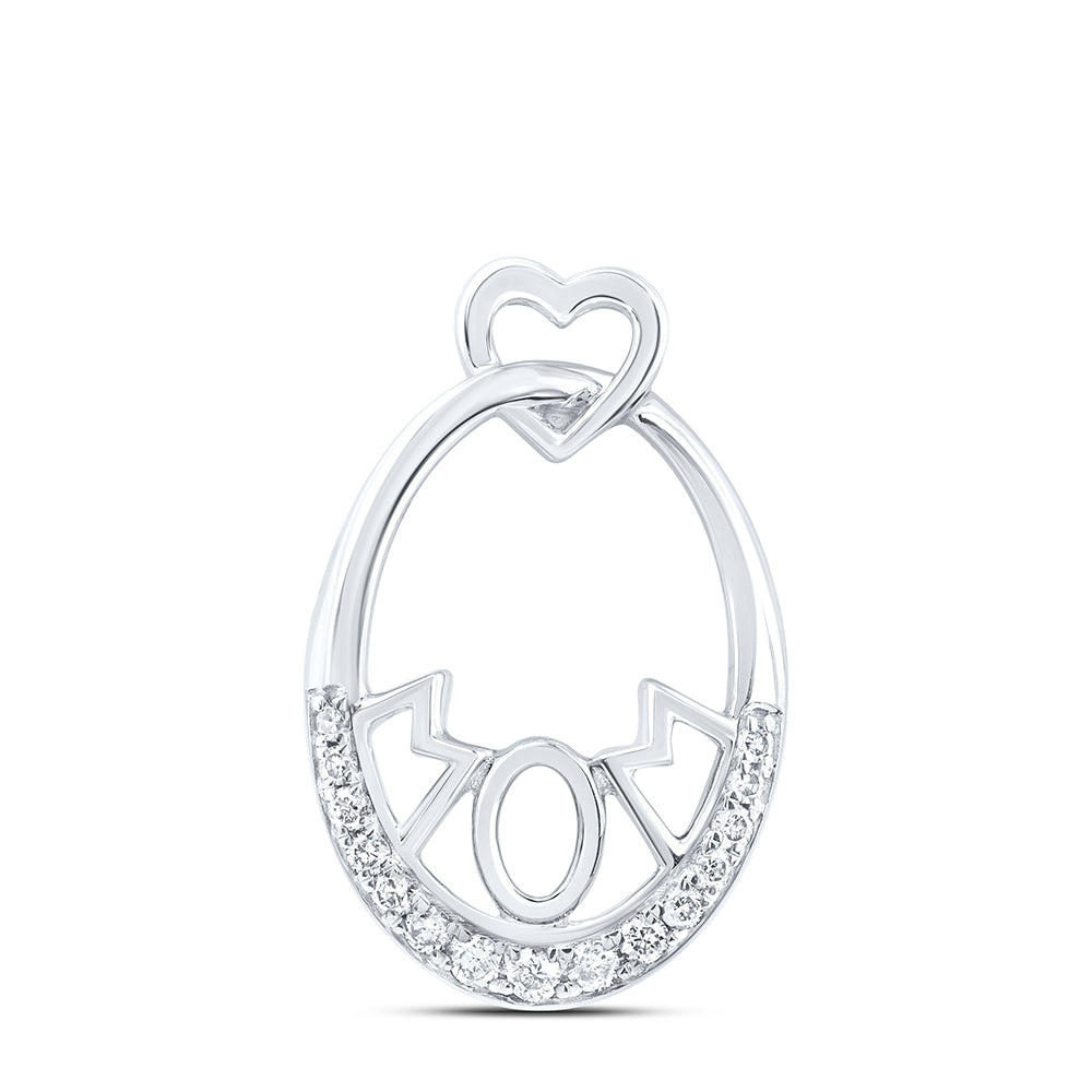0.1 Ctw Natural Diamond Mom Mothers Day Oval Pendant in 10k White Gold