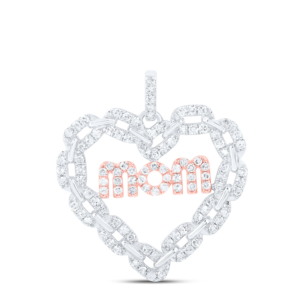 0.53 Ctw Natural Diamond Heart Mom Link Pendant in 10k White Gold