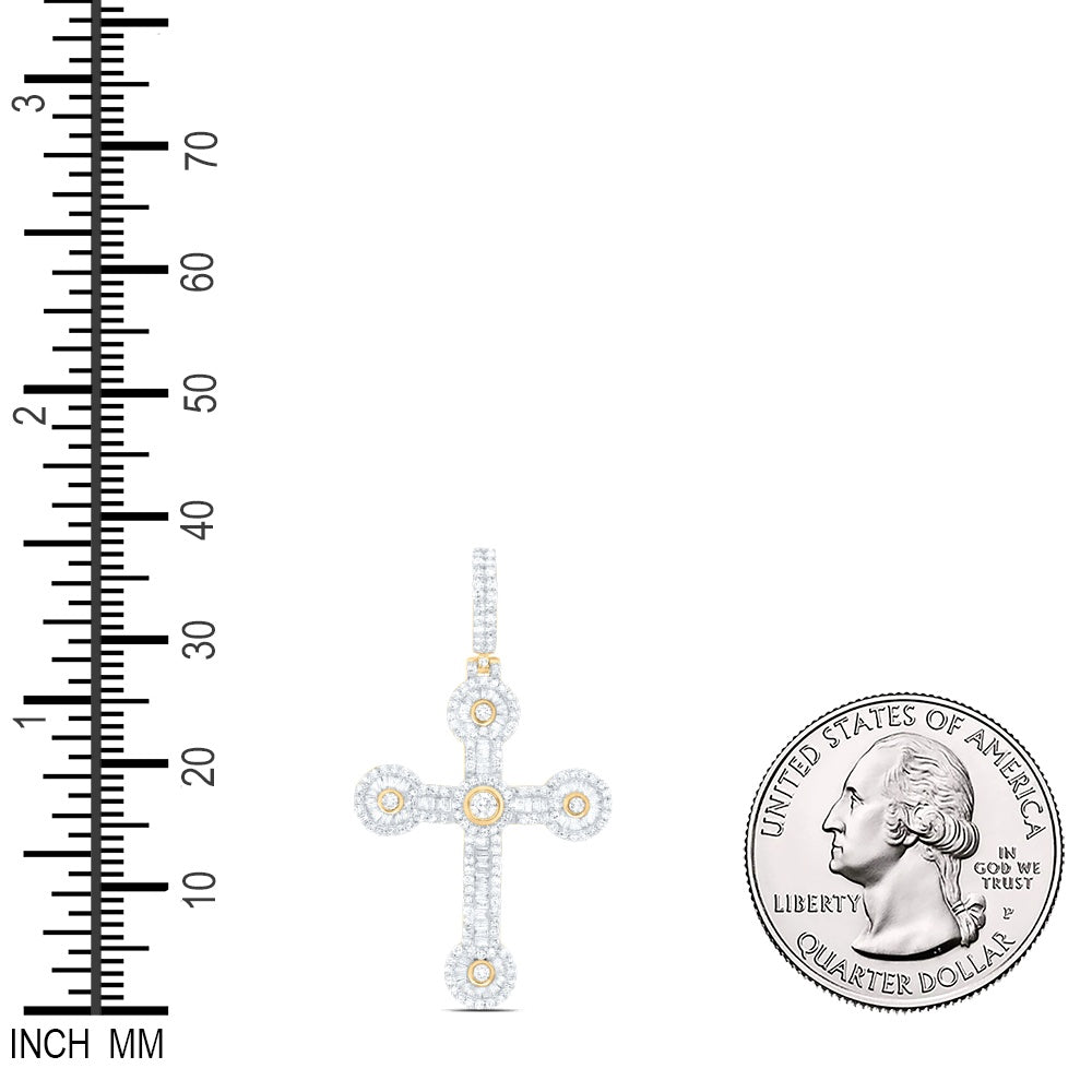 1.44 Ctw Natural Diamond Cross Religious Pendant in 10k Yellow Gold
