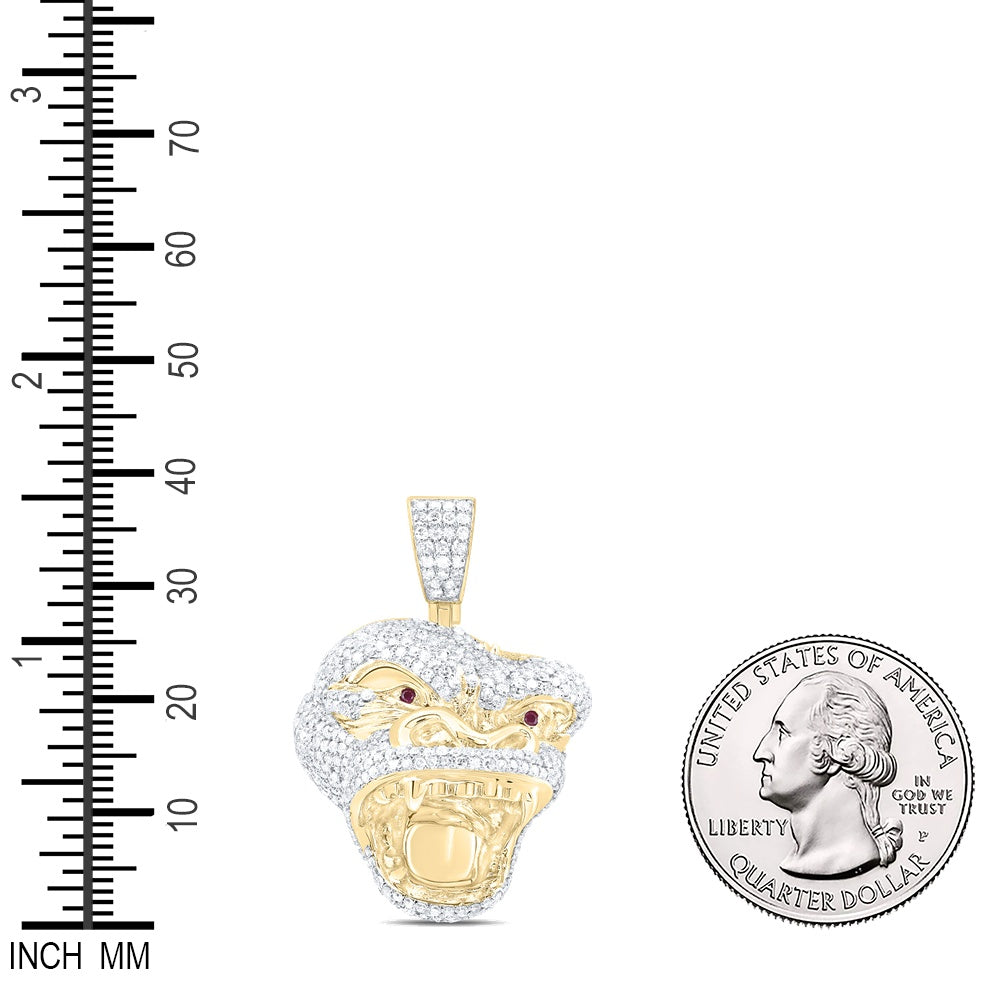 2.48 Ctw Natural Diamond Gorilla Head Animal Pendant in 10k Yellow Gold