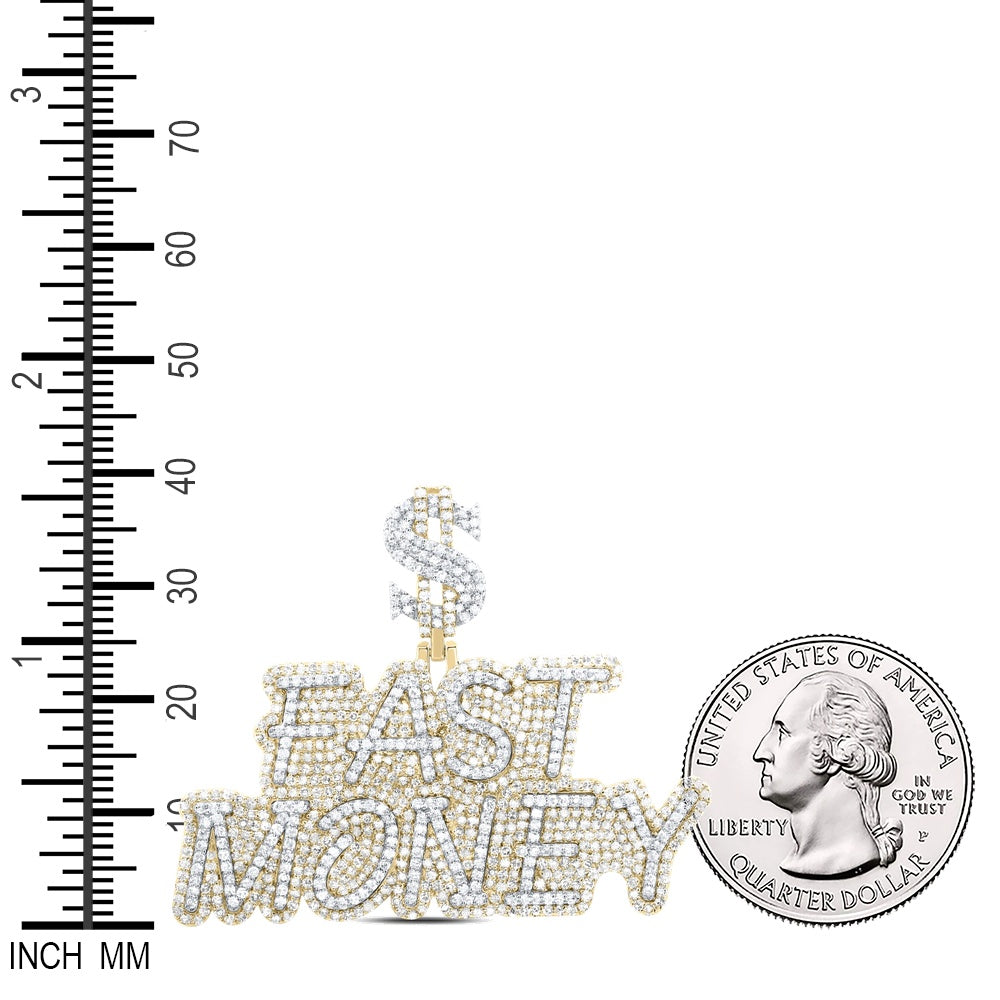 2.93 Ctw Natural Diamond Dollar Sign Fast Money Nameplate Pendant in 10k Yellow Gold