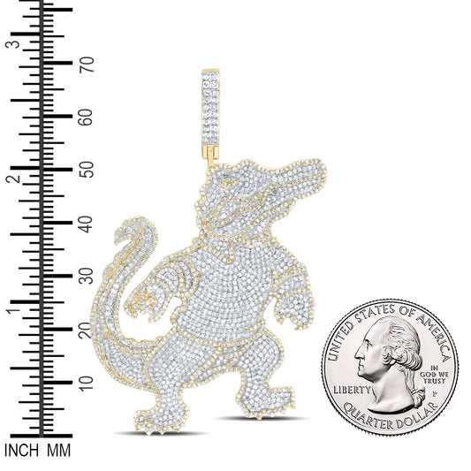 3.44 Ctw Natural Diamond Baguette Crocodile Animal Pendant in 10k Yellow Gold