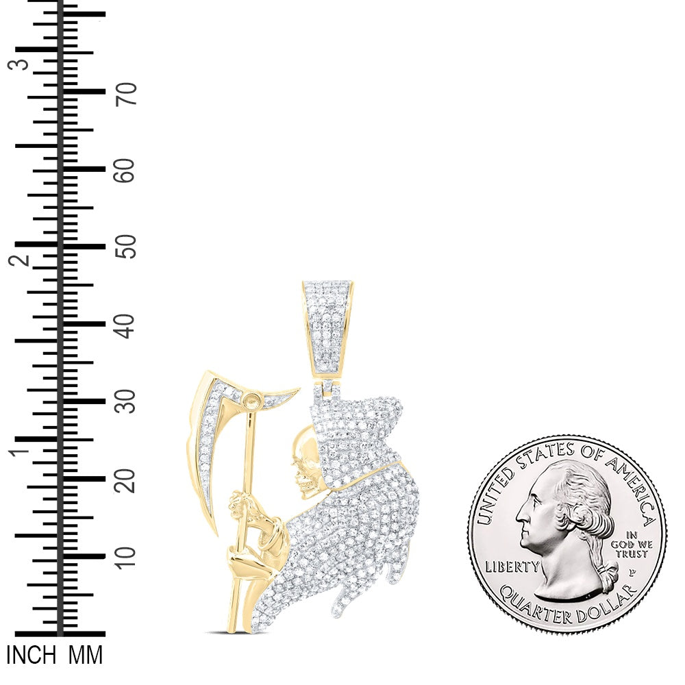 1.25 Ctw Natural Diamond Grim Reaper Santa Muerte Pendant in 10k Yellow Gold