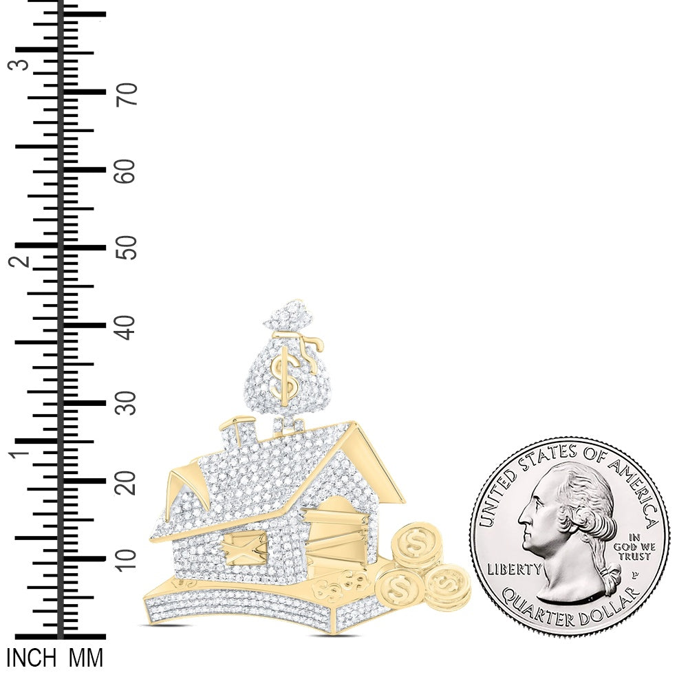 1.68 Ctw Natural Diamond Trap House Money Bag Dollar Sign Pendant in 10k Yellow Gold