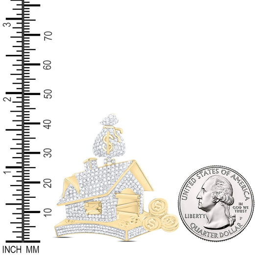 1.68 Ctw Natural Diamond Trap House Money Bag Dollar Sign Pendant in 10k Yellow Gold
