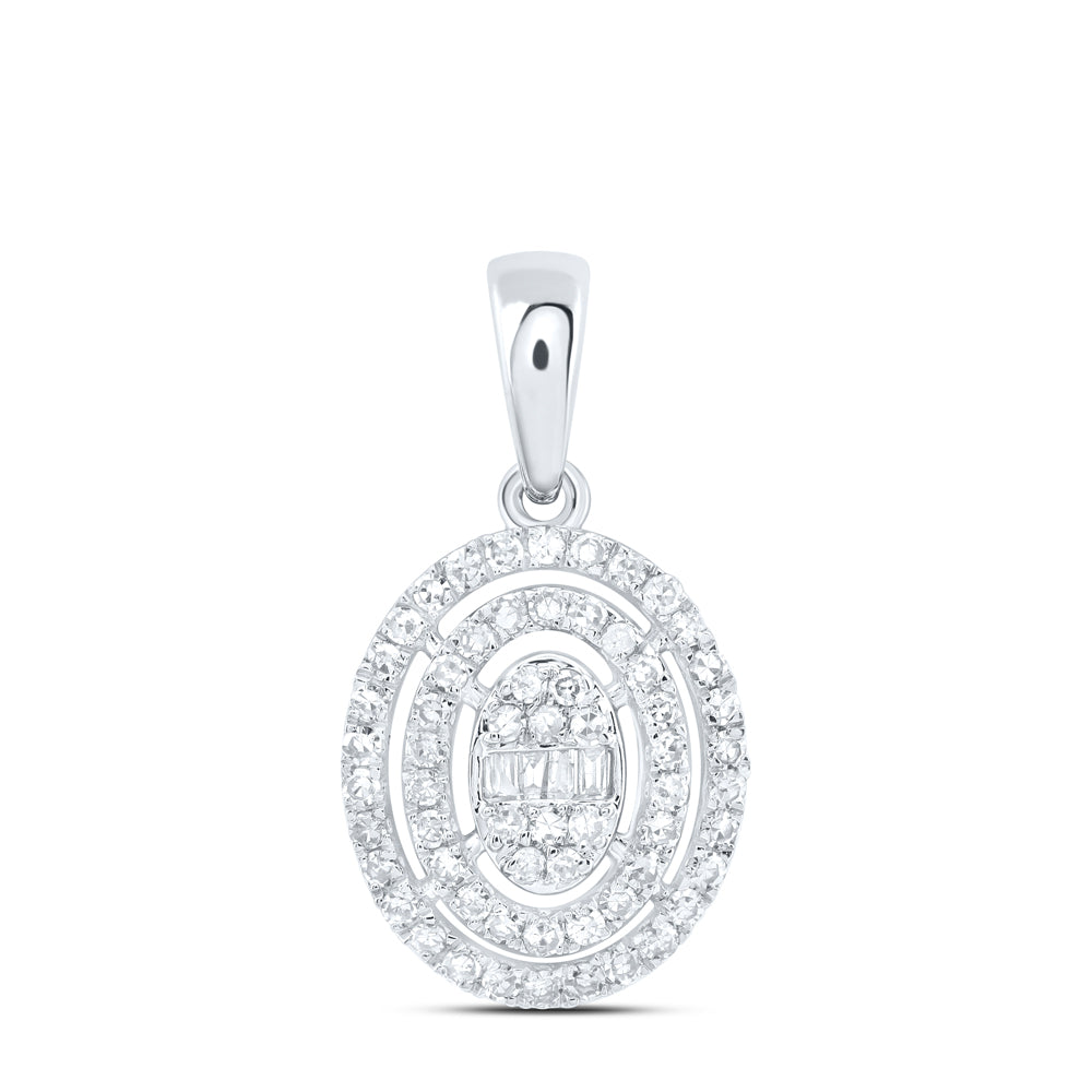0.34 Ctw Natural Diamond Oval Gift Pendant in 10k White Gold