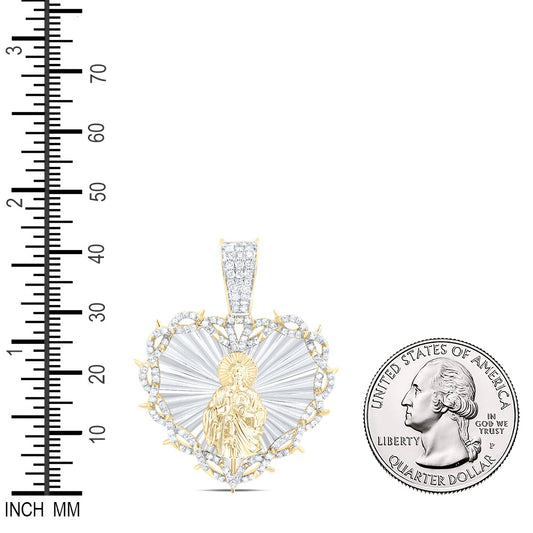 0.81 Ctw Natural Diamond Heart Jesus Face Head Pendant in 10k Yellow Gold