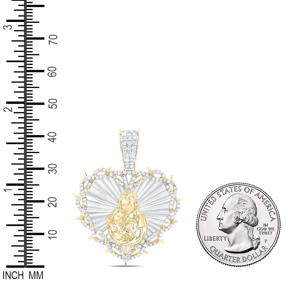 0.81 Ctw Natural Diamond Depicting Saint Jude Christ Child Heart Pendant in 10k Yellow Gold