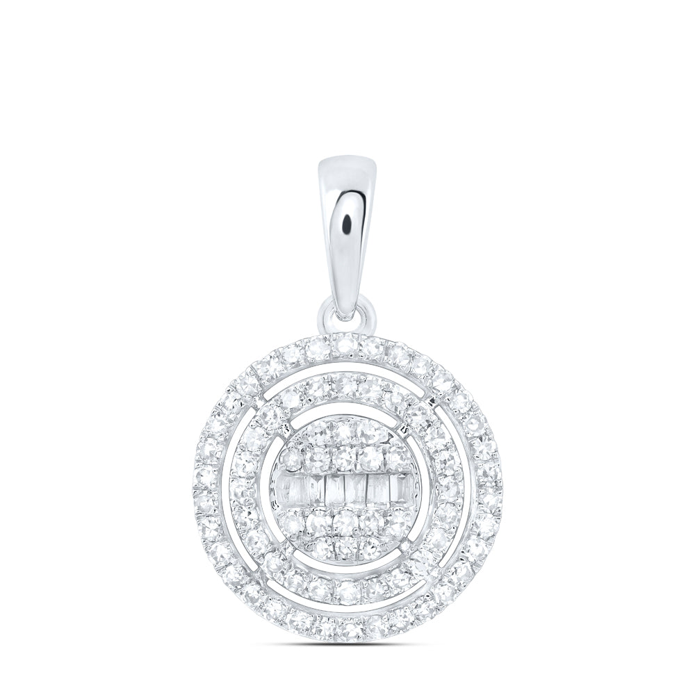 0.42 Ctw Natural Diamond Round Center Bagguet Pendant in 10k White Gold