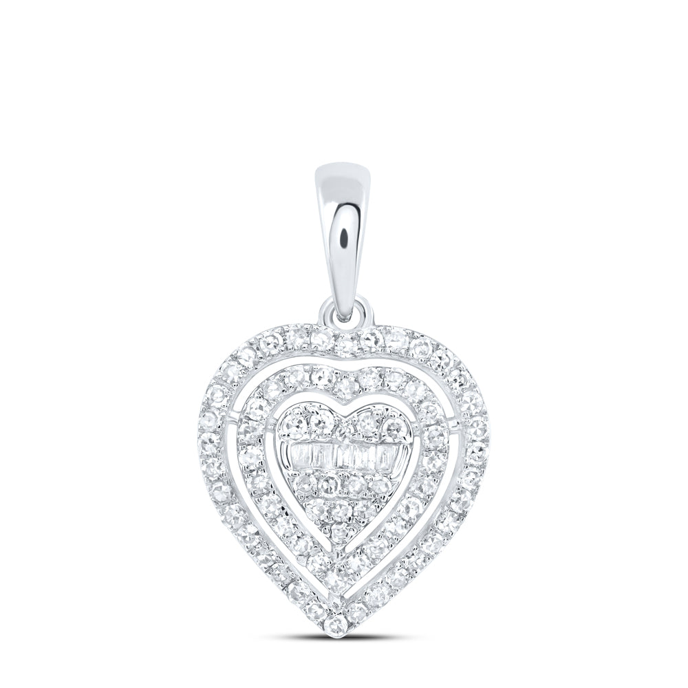 0.39 Ctw Natural Diamond Cluster Heart Pendant in 10k White Gold