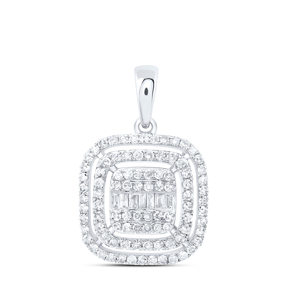 0.54 Ctw Natural Diamond Round Edges Square Pendant in 10k White Gold