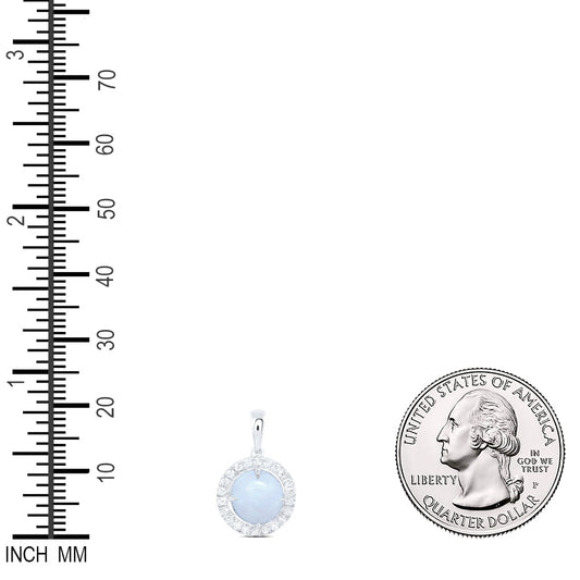 1.24 Ctw Natural Diamond Round Opal Pendant in 10k White Gold