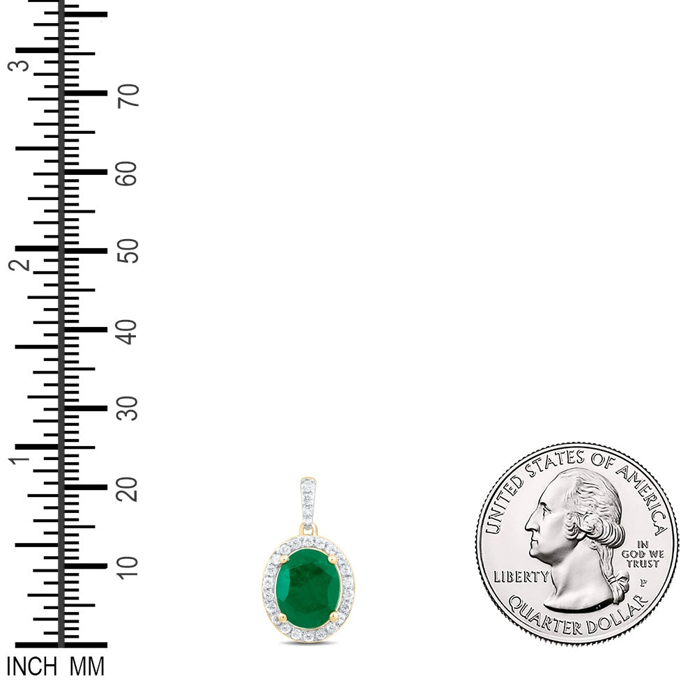 2.63 Ctw Natural Diamond Green Oval Pendant in 10k Yellow Gold