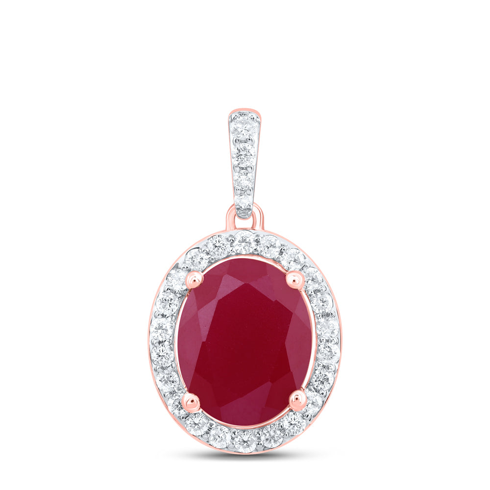 3.99 Ctw Natural Diamond Red Oval Pendant in 10k Rose Gold