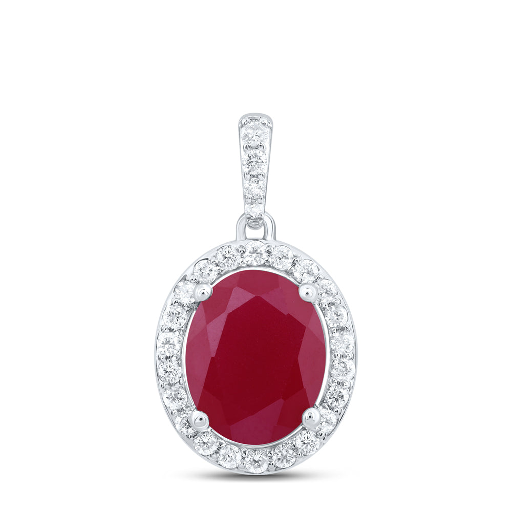 4.13 Ctw Natural Diamond Red Oval Pendant in 10k White Gold