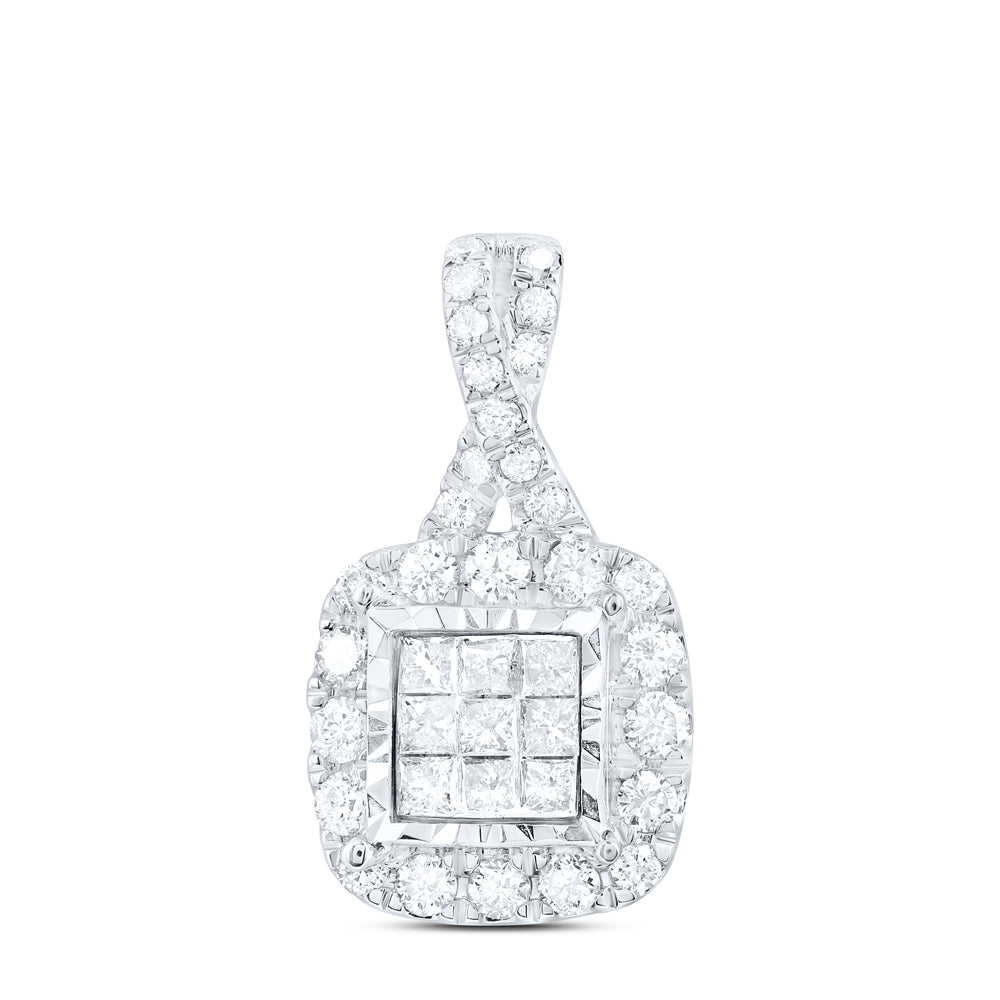0.49 Ctw Natural Diamond Round Edges Square Shaped Pendant in 10k White Gold