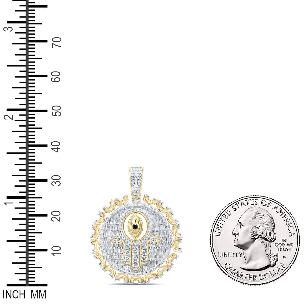 2.14 Ctw Natural Diamond Hamza Evil Eye Medallion Pendant in 10k Yellow Gold