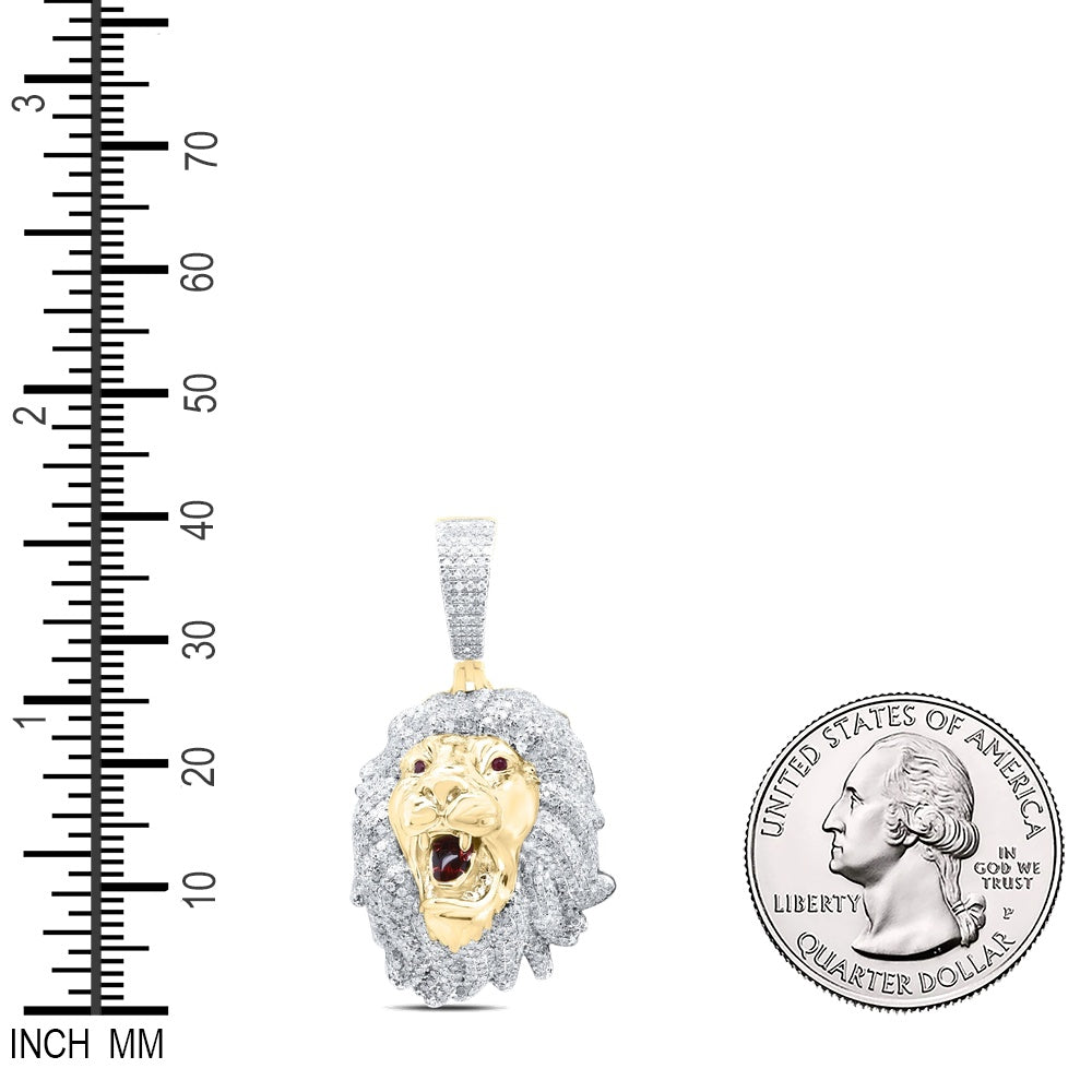 1.35 Ctw Natural Diamond Roaring Lion Head Animal Pendant in 10k Yellow Gold