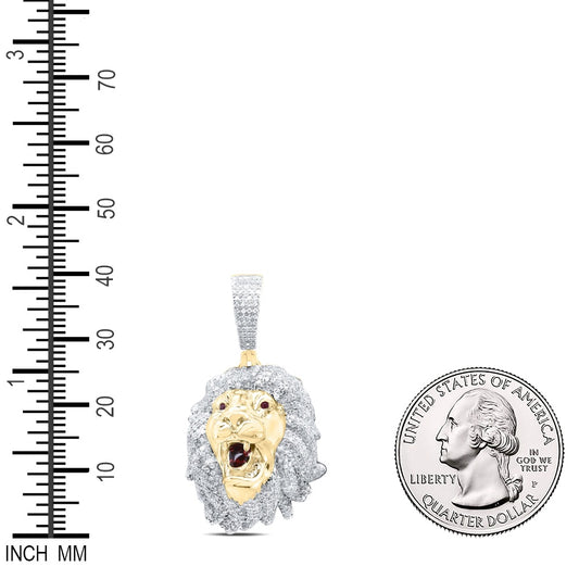 1.35 Ctw Natural Diamond Roaring Lion Head Animal Pendant in 10k Yellow Gold