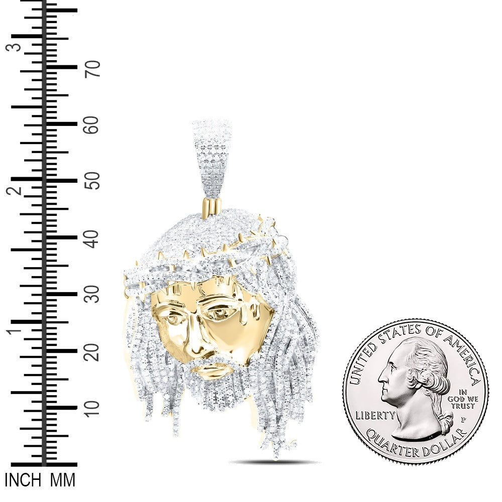 3 Ctw Natural Diamond Jesus Piece Face Head Throns Pendant in 10k Yellow Gold