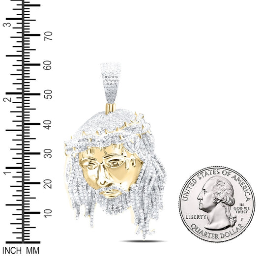 3 Ctw Natural Diamond Jesus Piece Face Head Throns Pendant in 10k Yellow Gold